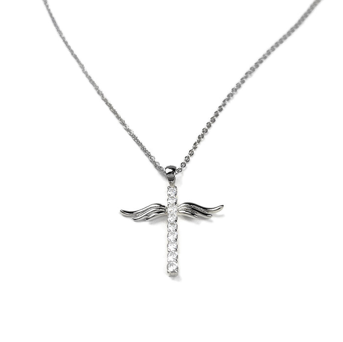 Silver Guardian Angel Cross Necklace
