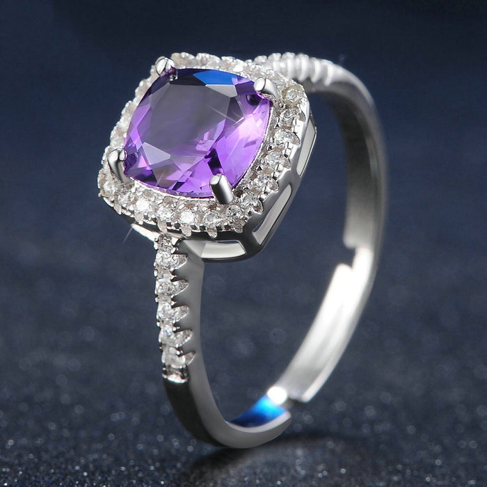 Square Halo Purple Amethyst Ring