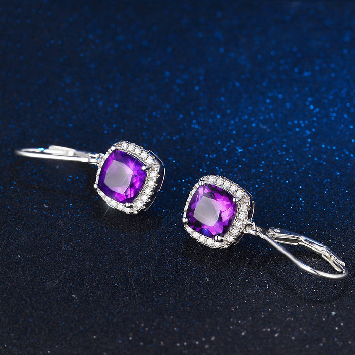 Square Halo Purple Amethyst Earrings