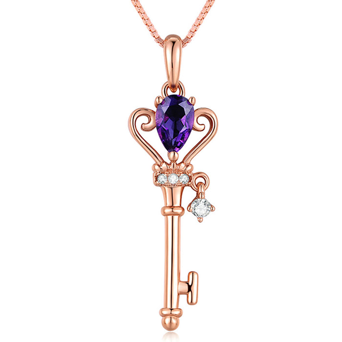 Amethyst Key Pendant Necklace