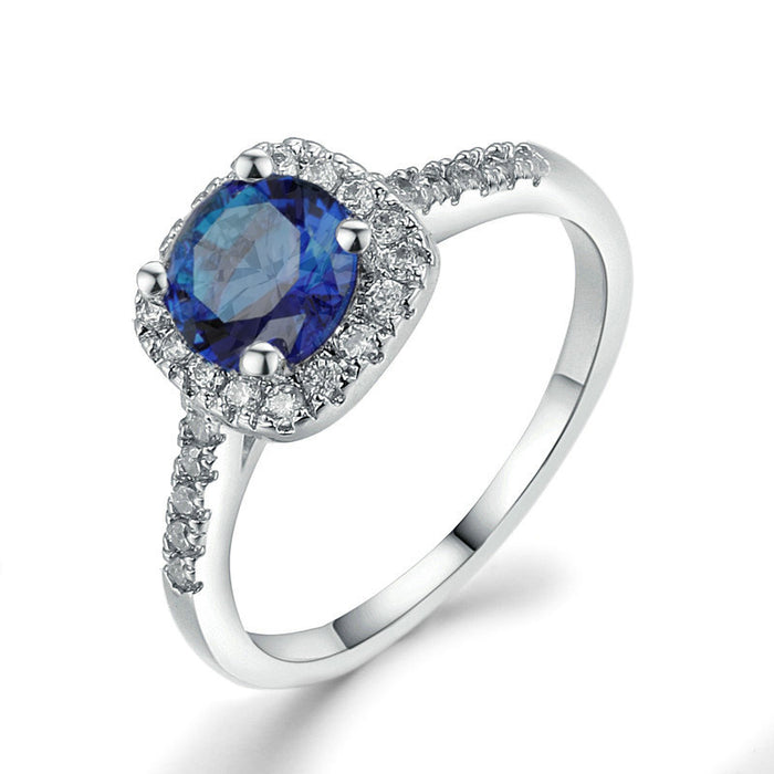 Blue Square Halo Ring