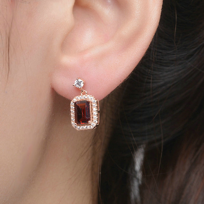 Luxury Halo Red Garnet Earrings